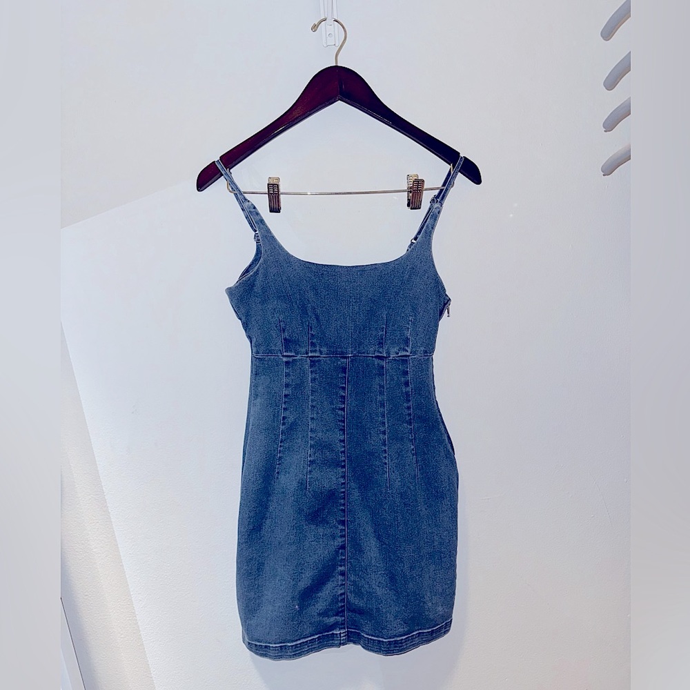 Denim Pinafore Mini Dress - Picture 3 of 8
